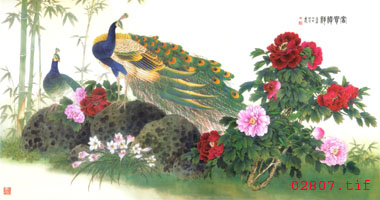 孔雀牡丹刺绣画  球友会官方入口图案