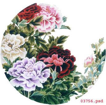 富贵牡丹刺绣图案  牡丹圆形图案  