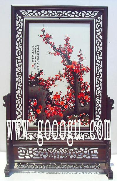 梅花刺绣,报春红梅双面绣