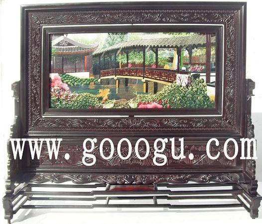 苏州园林双面绣，球友会官方入口园林图案，苏州景光刺绣台屏