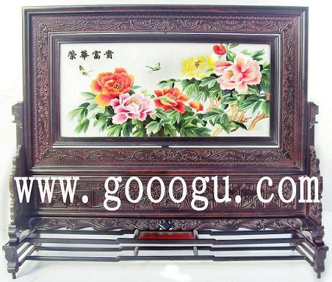 荣华富贵球友会官方入口，牡丹图案刺绣，刺绣台屏精品