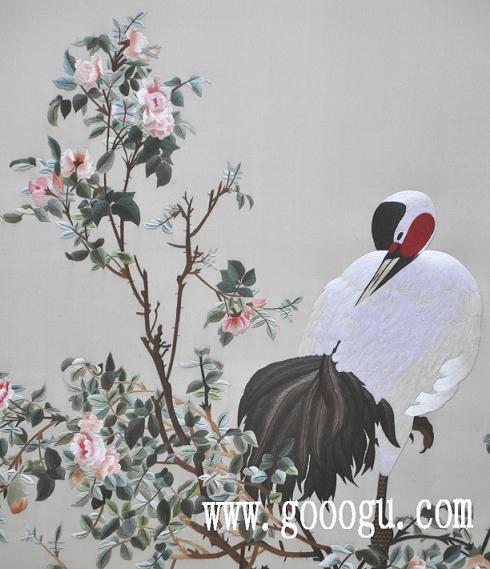 郎世宁《花荫双鹤图》，球友会官方入口，苏州刺绣，手工刺绣，高档刺绣画