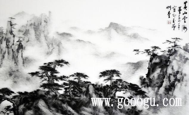 球友会官方入口刺绣画,黄山云海风景装饰画,刺绣精品画