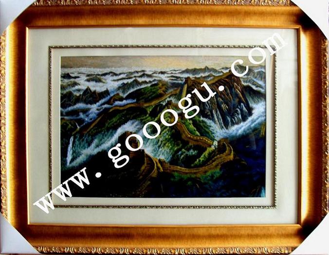 长城刺绣画  风景球友会官方入口画  建筑手工刺绣画