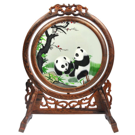 熊猫双面绣台屏，球友会官方入口双面绣，双面绣销量第一台屏