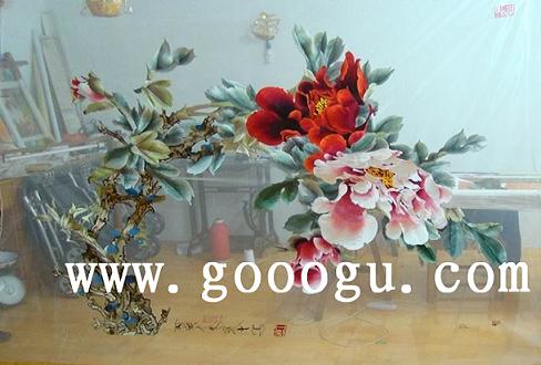 牡丹刺绣画 大型手工刺绣画 苏州刺绣