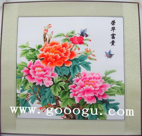 球友会官方入口牡丹画，正方形牡丹刺绣画